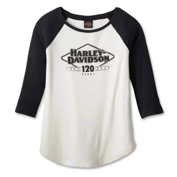 Harley-Davidson Tops - Harley-Davidson Womens 120th Anniversary Raglan Baseball Tee With 3/4 Sleeves L